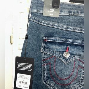 True Religion Blue Boot Cut Jeans with Red Accents